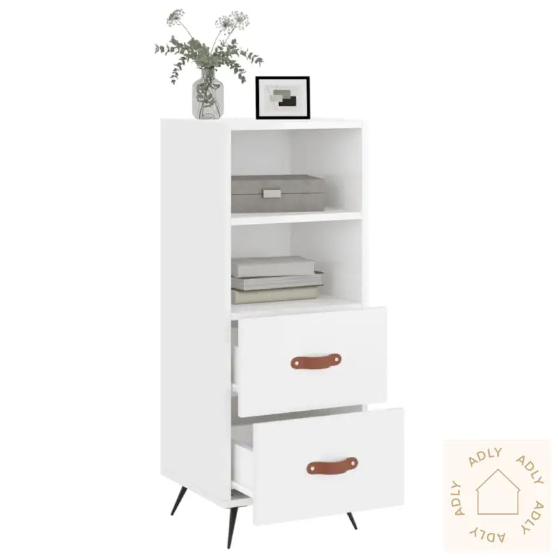 Skjenk Høyglans Hvit 34,5X34X90 Cm Konstruert Tre