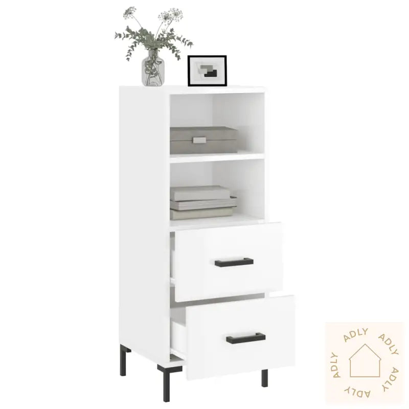 Skjenk Høyglans Hvit 34,5X34X90 Cm Konstruert Tre