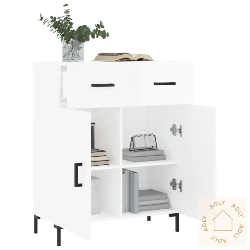 Skjenk Høyglans Hvit 69,5X34X90 Cm Konstruert Tre