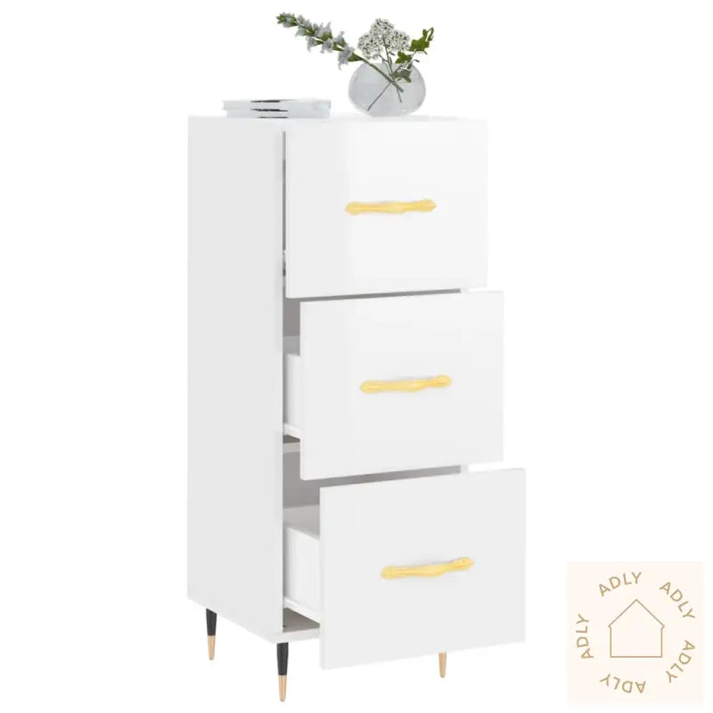 Skjenk Høyglans Hvit 34,5X34X90 Cm Konstruert Tre