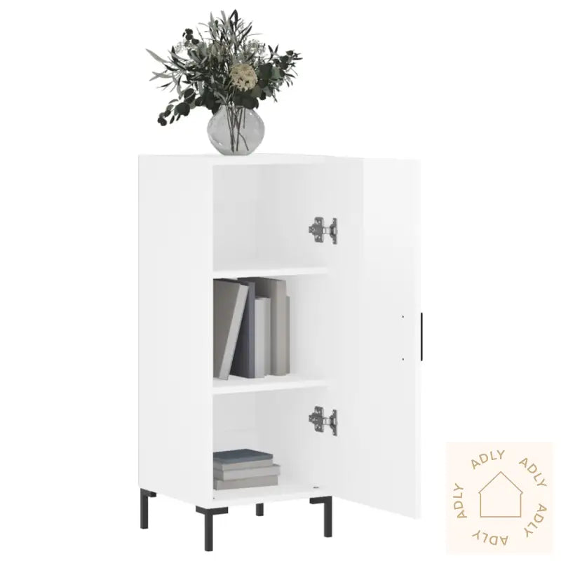 Skjenk Høyglans Hvit 34,5X34X90 Cm Konstruert Tre