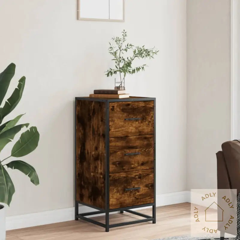 Skjenk Røkt Eik 35,5X35X76 Cm Konstruert Tre Og Metall