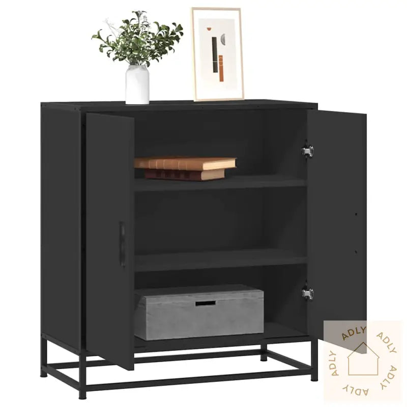 Skjenk Svart 68X35X76 Cm Konstruert Tre Og Metall