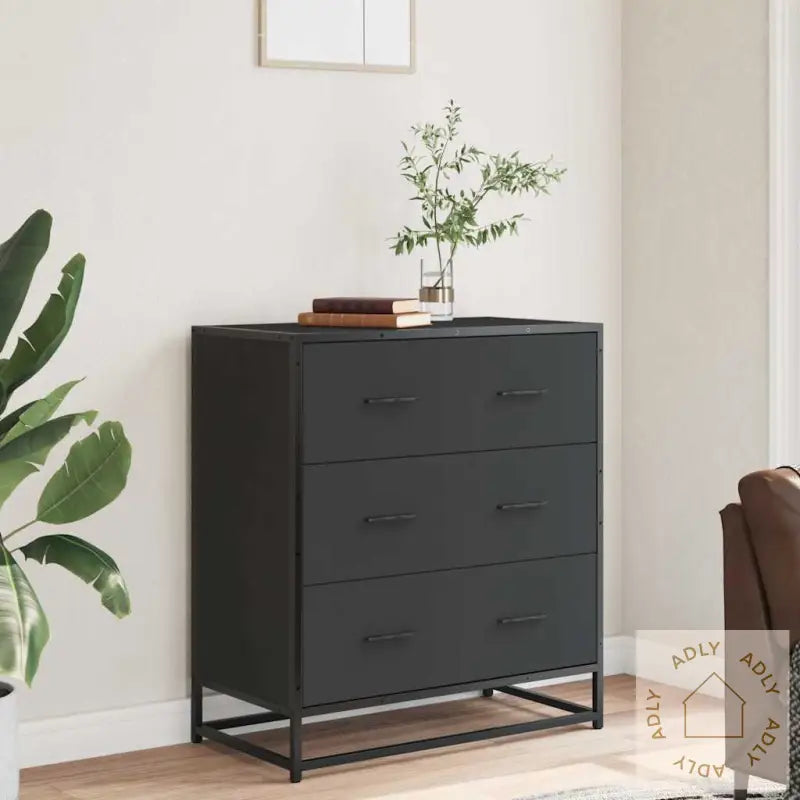 Skjenk Svart 68X35X76 Cm Konstruert Tre Og Metall