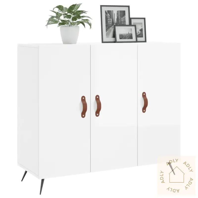 Skjenk Høyglans Hvit 90X34X80 Cm Konstruert Tre