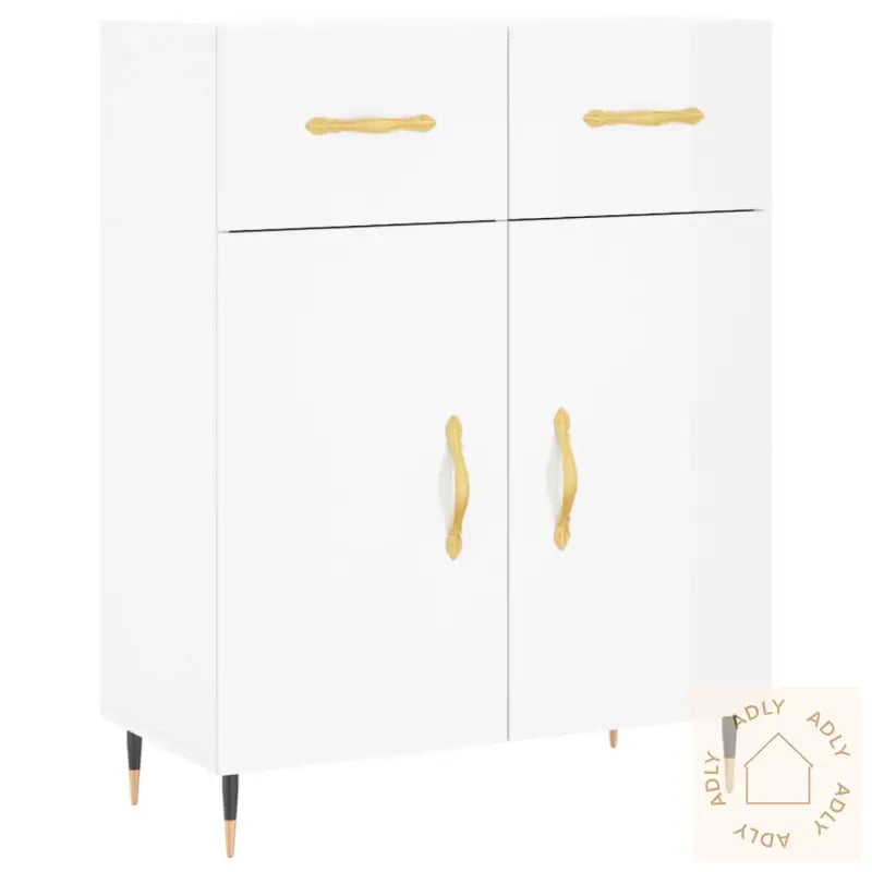 Skjenk Høyglans Hvit 69,5X34X90 Cm Konstruert Tre