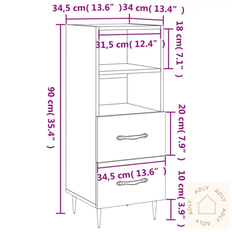 Skjenk Sonoma Eik 34,5X34X90 Cm Konstruert Tre