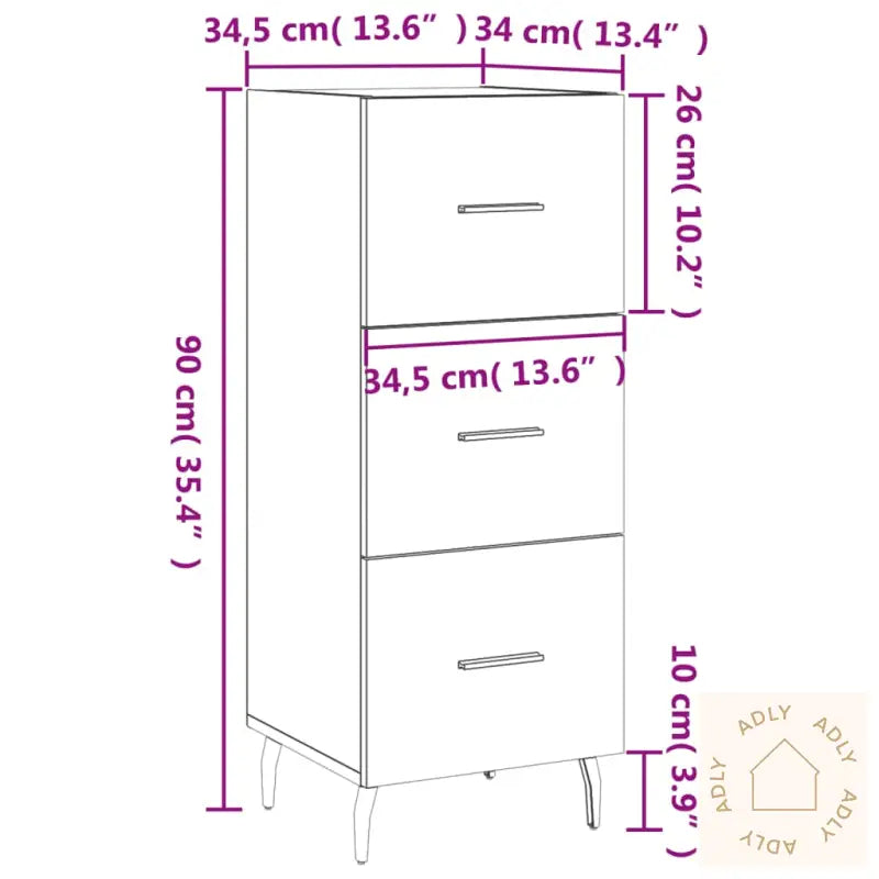 Skjenk Sonoma Eik 34,5X34X90 Cm Konstruert Tre