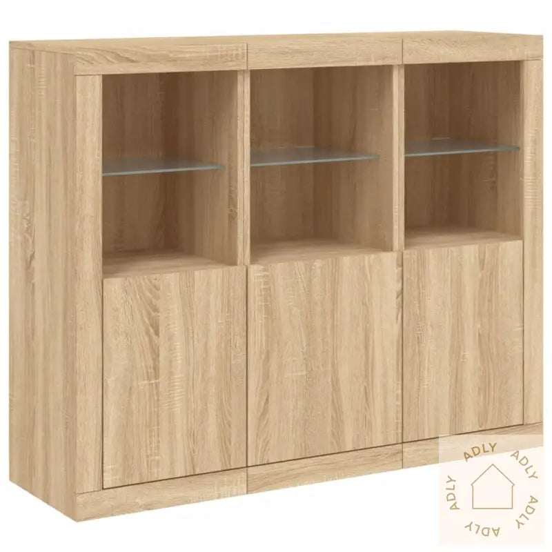 Skjenker Med Led-Lys 3 Stk Sonoma Eik Konstruert Tre