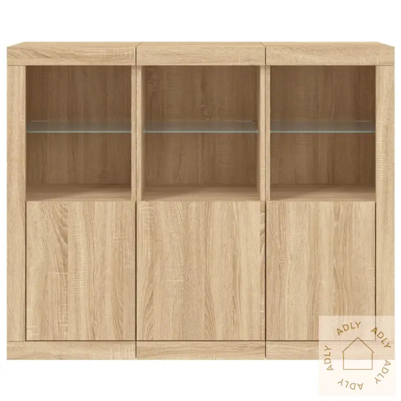 Skjenker Med Led-Lys 3 Stk Sonoma Eik Konstruert Tre