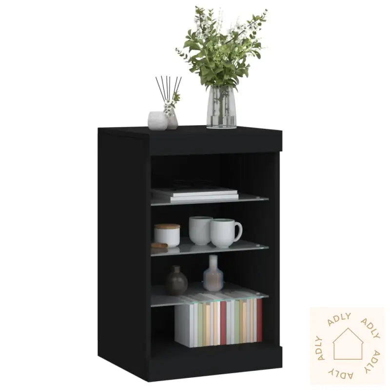 Skjenk Med Led-Lys Svart 41X37X67 Cm