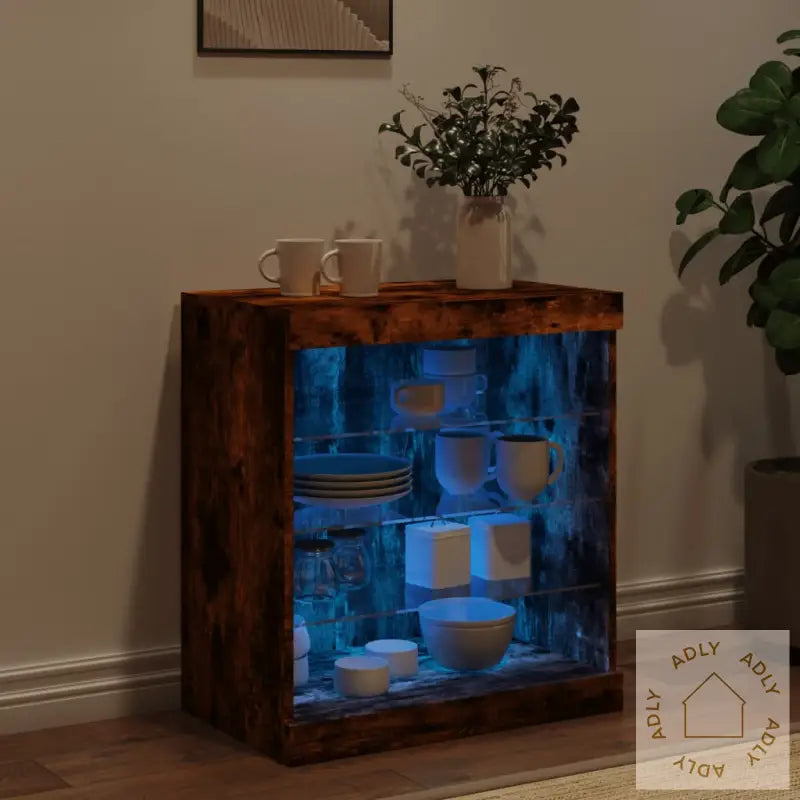 Skjenk Med Led-Lys Røkt Eik 60,5X37X67 Cm