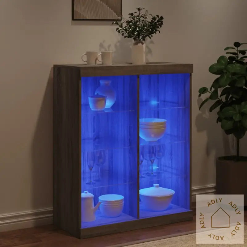 Skjenk Med Led-Lys Grå Sonoma 81X37X100 Cm