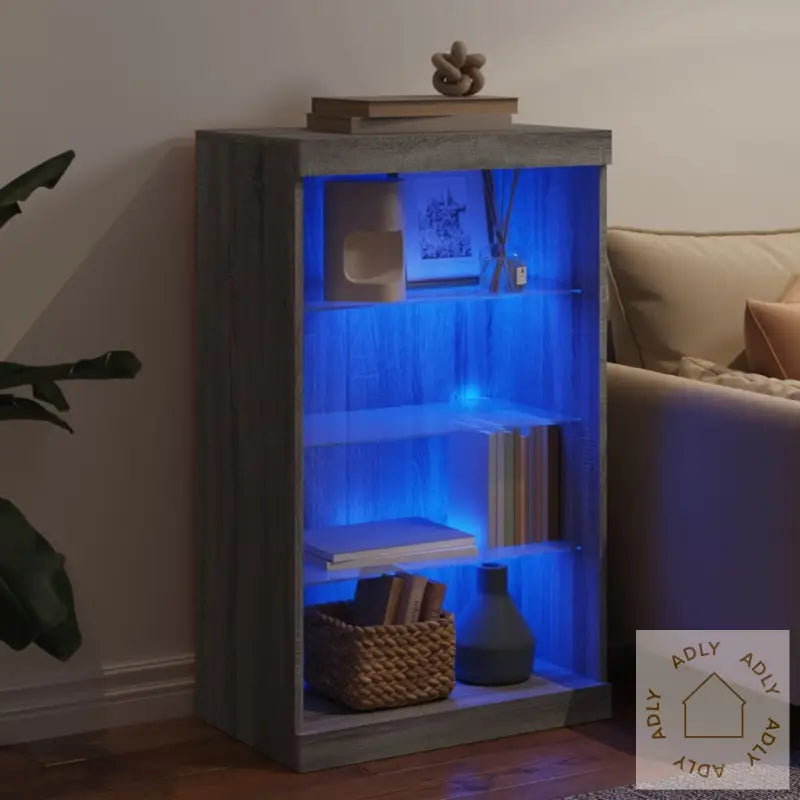 Skjenk Med Led-Lys Grå Sonoma 60,5X37X100 Cm