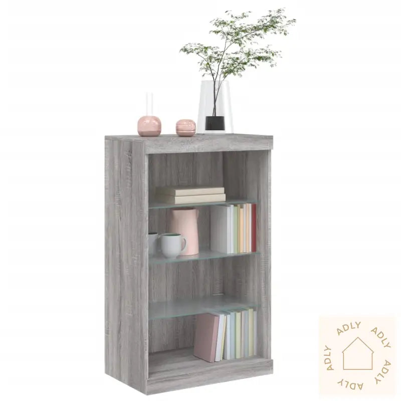 Skjenk Med Led-Lys Grå Sonoma 60,5X37X100 Cm