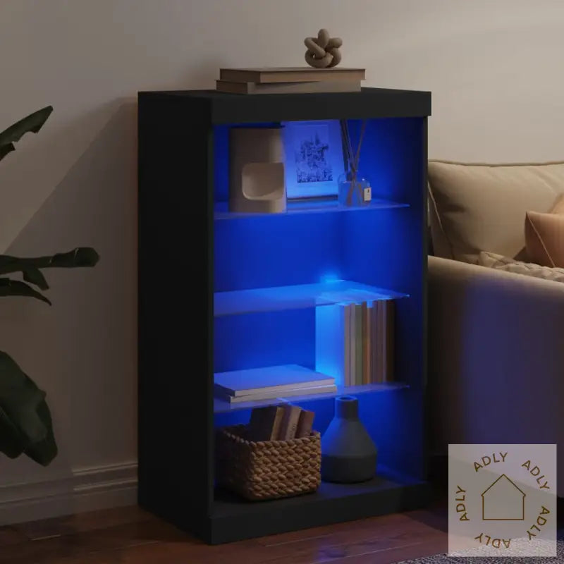 Skjenk Med Led-Lys Svart 60,5X37X100 Cm