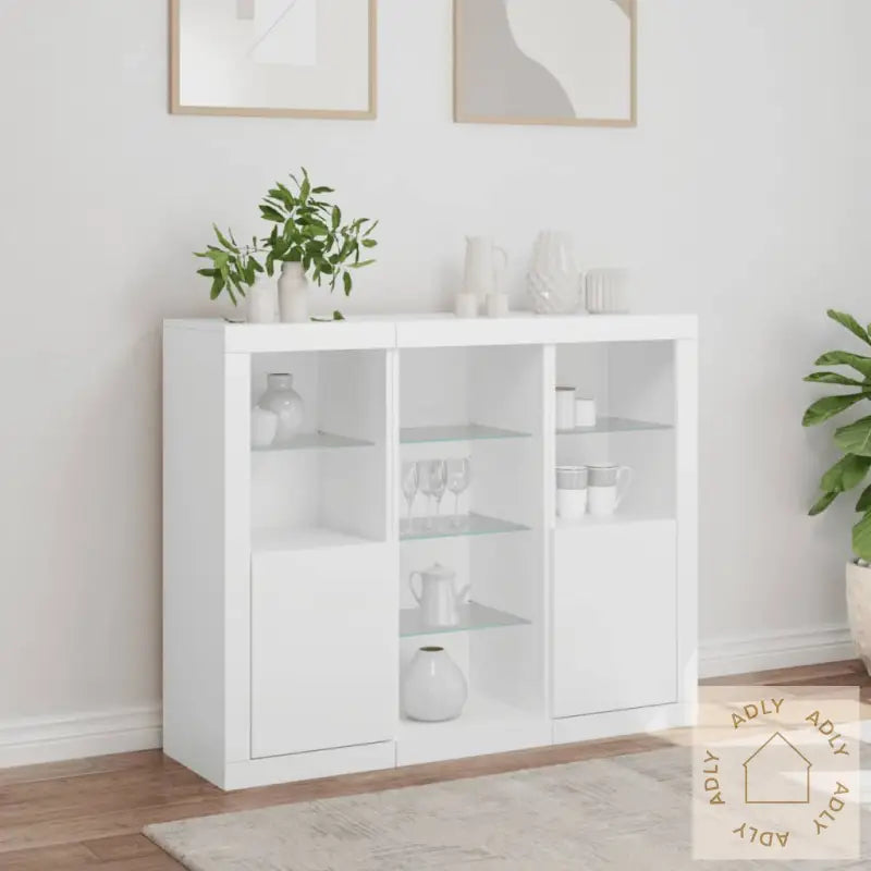 Skjenker Med Led-Lys 3 Stk Hvit Konstruert Tre