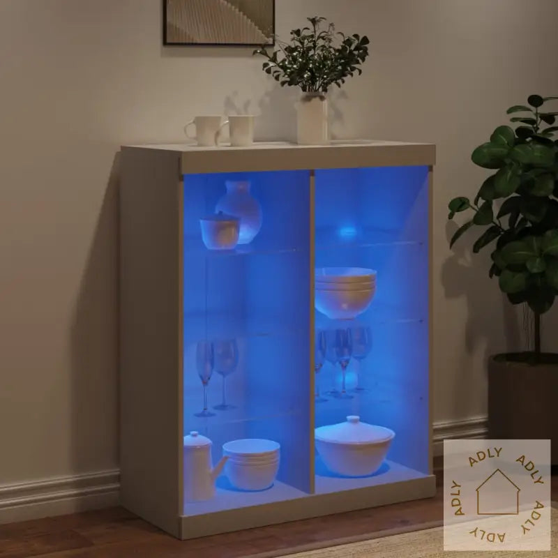 Skjenk Med Led-Lys Hvit 81X37X100 Cm