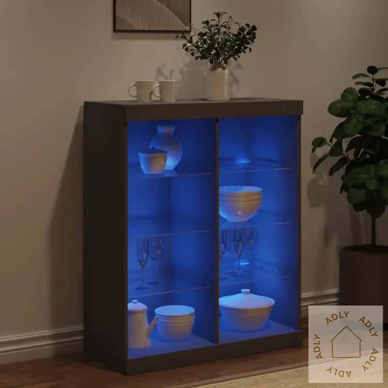 Skjenk Med Led-Lys Svart 81X37X100 Cm