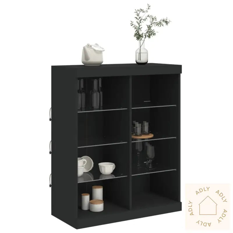 Skjenk Med Led-Lys Svart 81X37X100 Cm