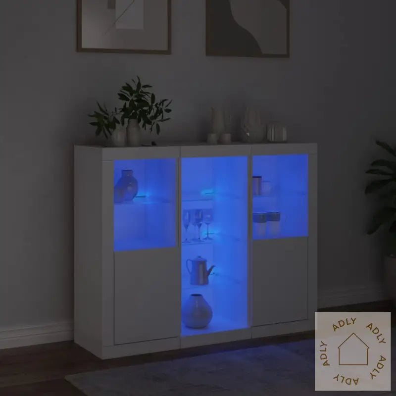 Skjenker Med Led-Lys 3 Stk Hvit Konstruert Tre