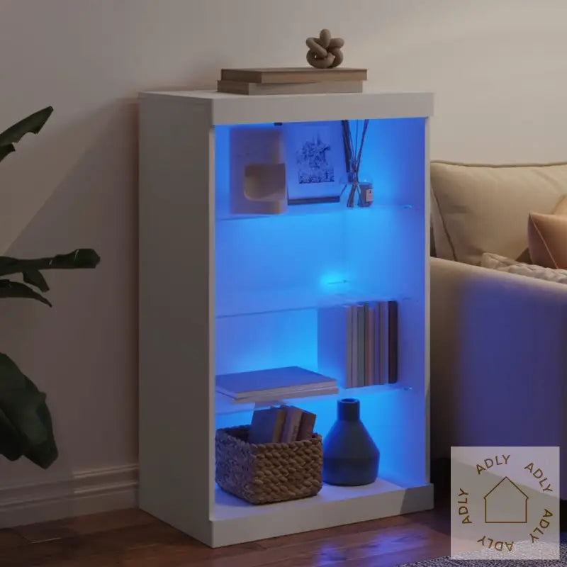 Skjenk Med Led-Lys Hvit 60,5X37X100 Cm