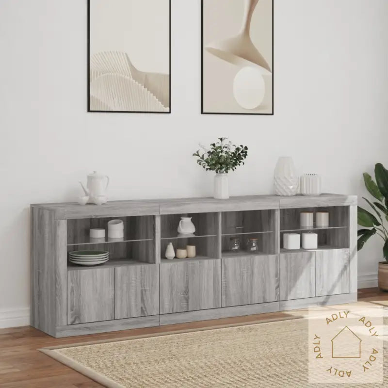 Skjenk Med Led-Lys Grå Sonoma 202X37X67 Cm