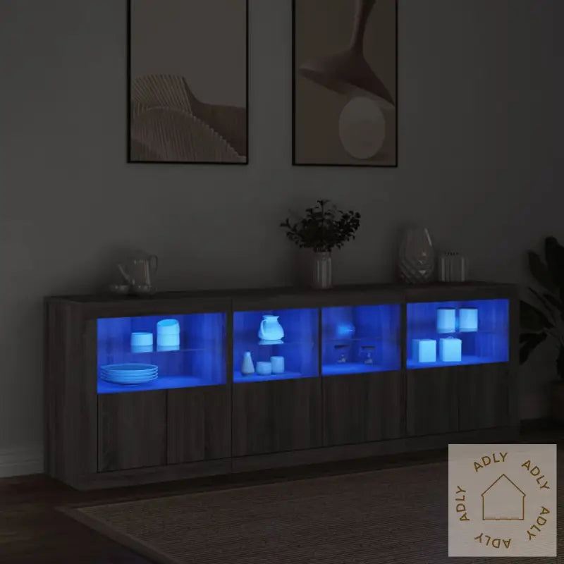 Skjenk Med Led-Lys Grå Sonoma 202X37X67 Cm