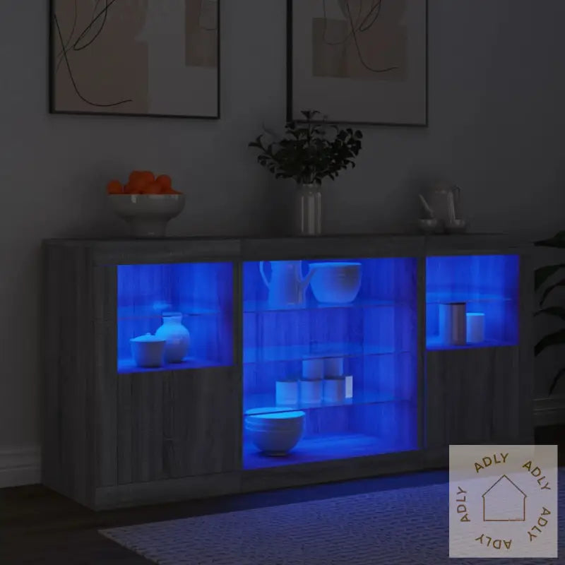 Skjenk Med Led-Lys Grå Sonoma 142,5X37X67 Cm