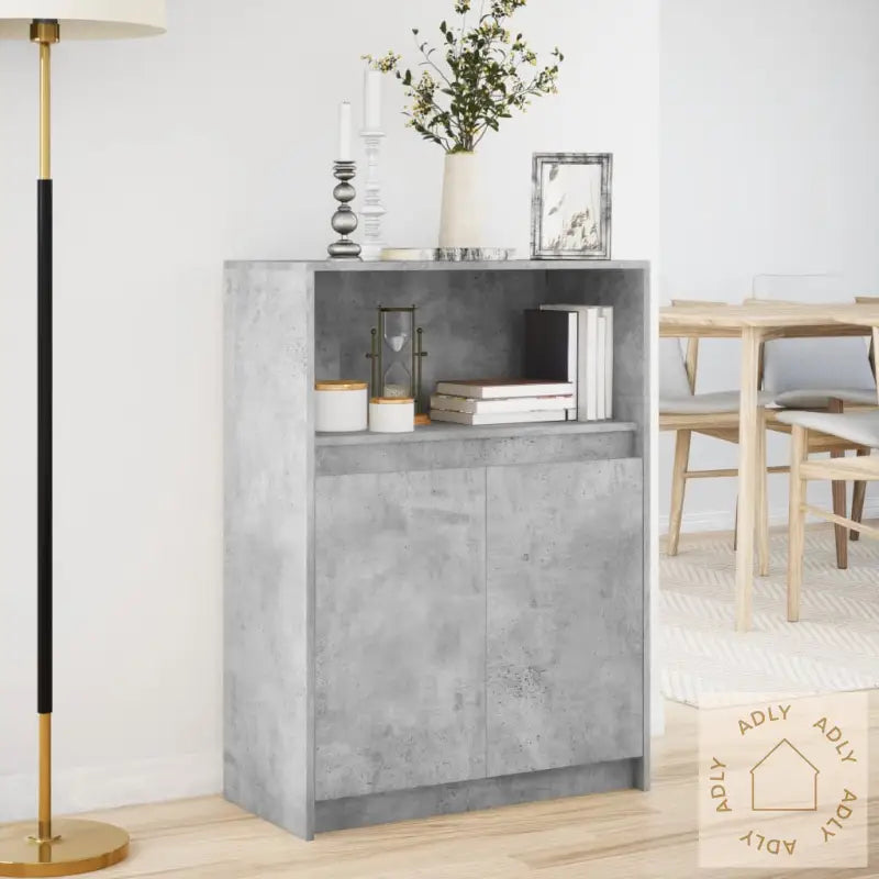 Skjenk Med Led Betonggrå 72X34X100 Cm Konstruert Tre
