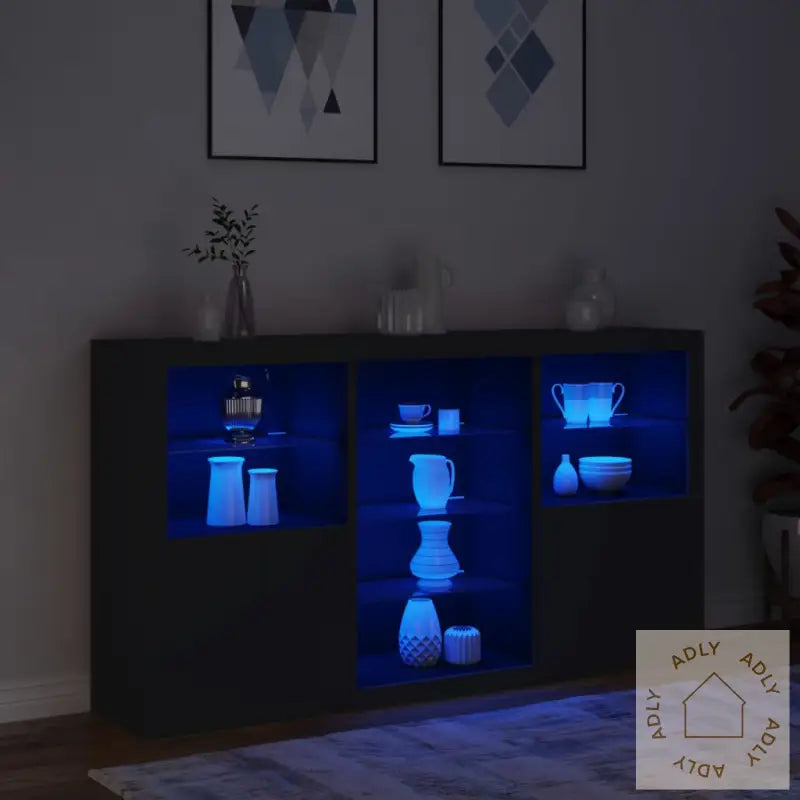 Skjenk Med Led-Lys Svart 181,5X37X100 Cm