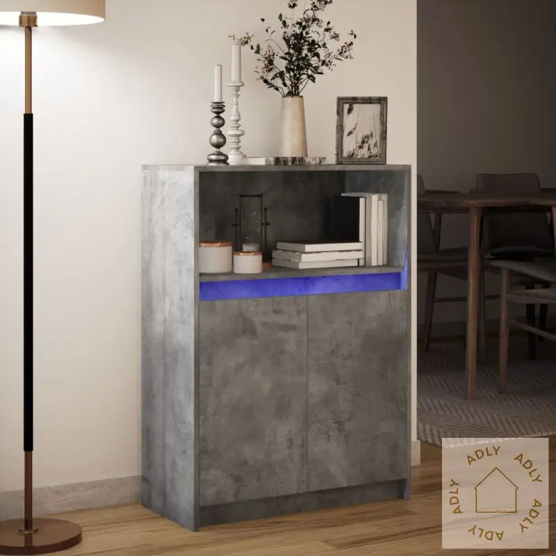 Skjenk Med Led Betonggrå 72X34X100 Cm Konstruert Tre