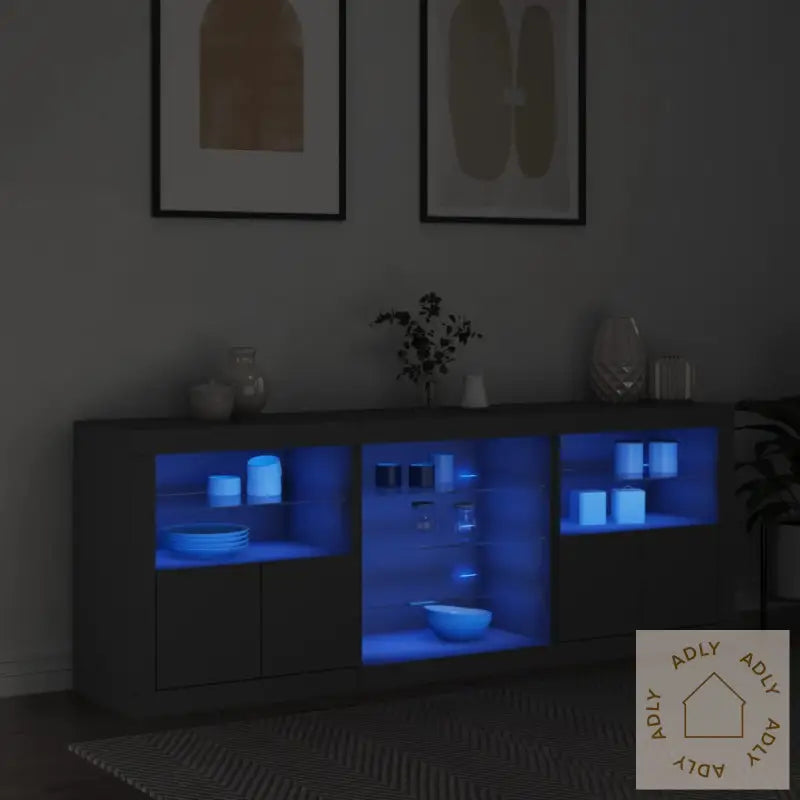 Skjenk Med Led-Lys Svart 181,5X37X67 Cm