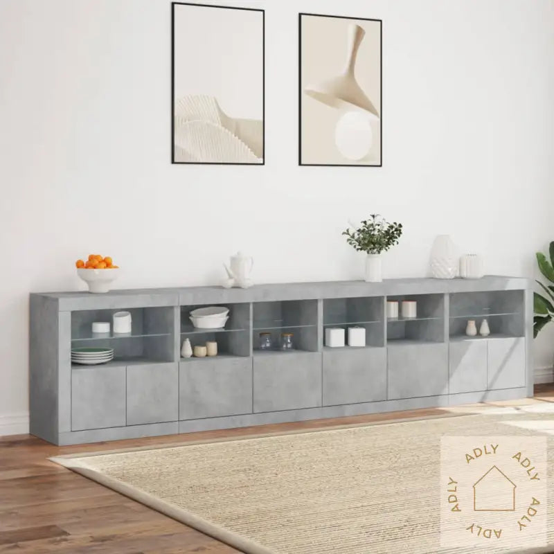 Skjenk Med Led-Lys Betonggrå 283X37X67 Cm