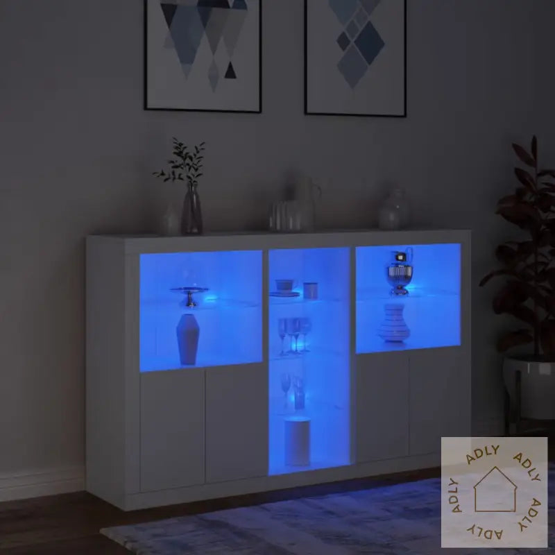 Skjenk Med Led-Lys Hvit 162X37X100 Cm