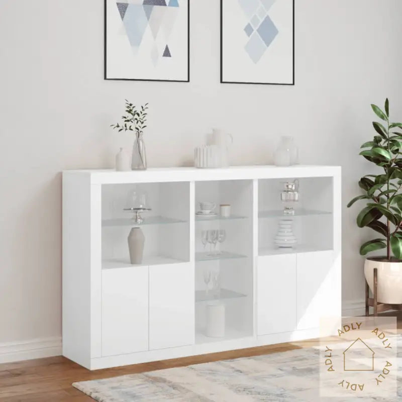 Skjenk Med Led-Lys Hvit 162X37X100 Cm