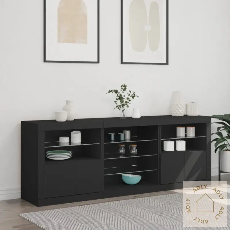 Skjenk Med Led-Lys Svart 181,5X37X67 Cm
