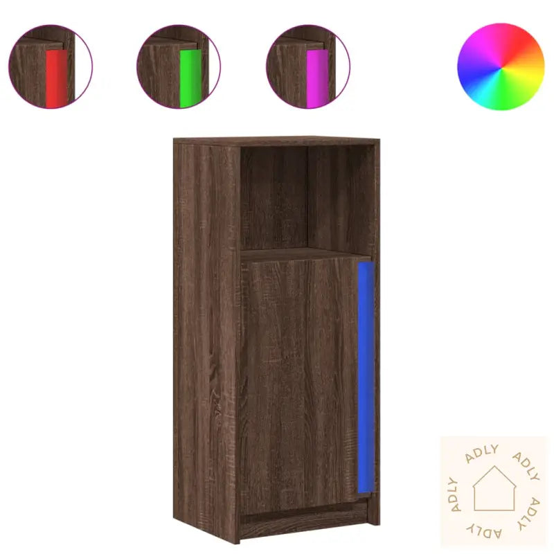 Skjenk Med Led Brun Eik 42,5X34X100 Cm Konstruert Tre