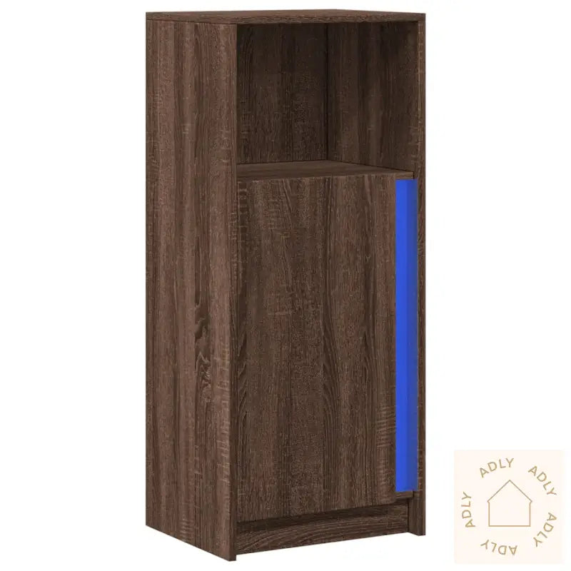 Skjenk Med Led Brun Eik 42,5X34X100 Cm Konstruert Tre
