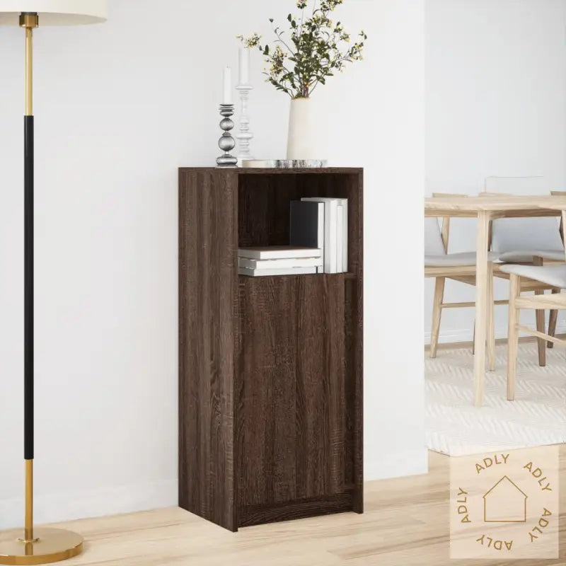 Skjenk Med Led Brun Eik 42,5X34X100 Cm Konstruert Tre