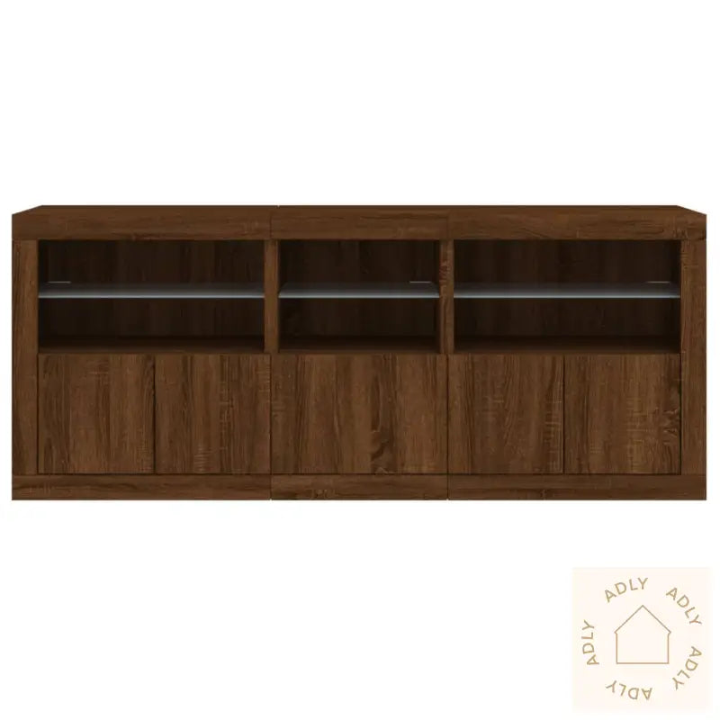 Skjenk Med Led-Lys Brun Eik 162X37X67 Cm