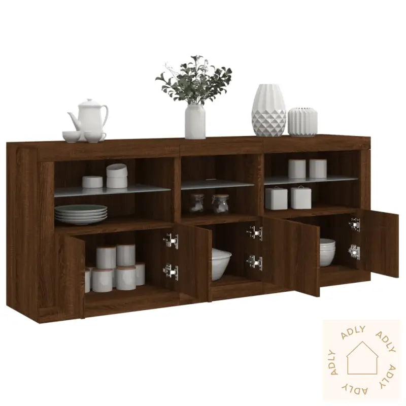 Skjenk Med Led-Lys Brun Eik 162X37X67 Cm