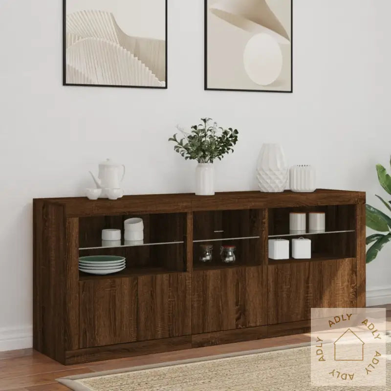 Skjenk Med Led-Lys Brun Eik 162X37X67 Cm