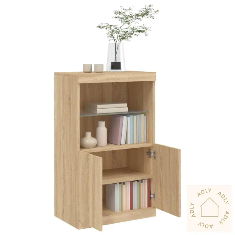 Skjenk Med Led-Lys Sonoma Eik 60,5X37X100 Cm