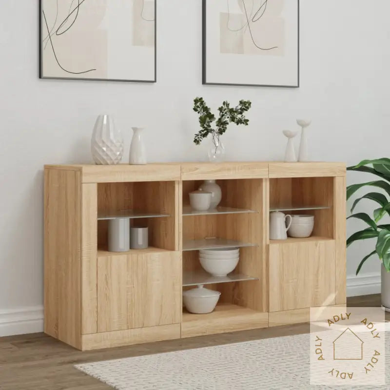 Skjenk Med Led-Lys Sonoma Eik 123X37X67 Cm