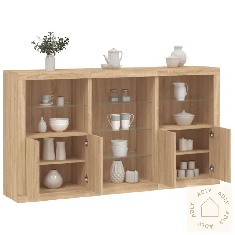 Skjenk Med Led-Lys Sonoma Eik 181,5X37X100 Cm