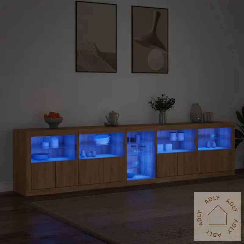 Skjenk Med Led-Lys Sonoma Eik 283X37X67 Cm