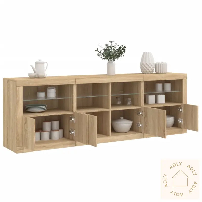 Skjenk Med Led-Lys Sonoma Eik 202X37X67 Cm