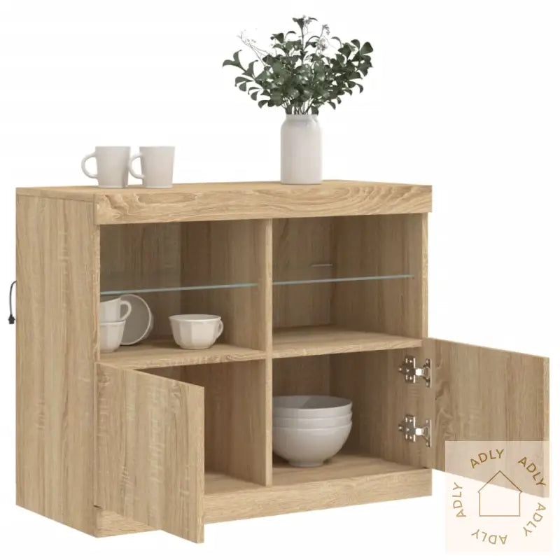 Skjenk Med Led-Lys Sonoma Eik 81X37X67 Cm