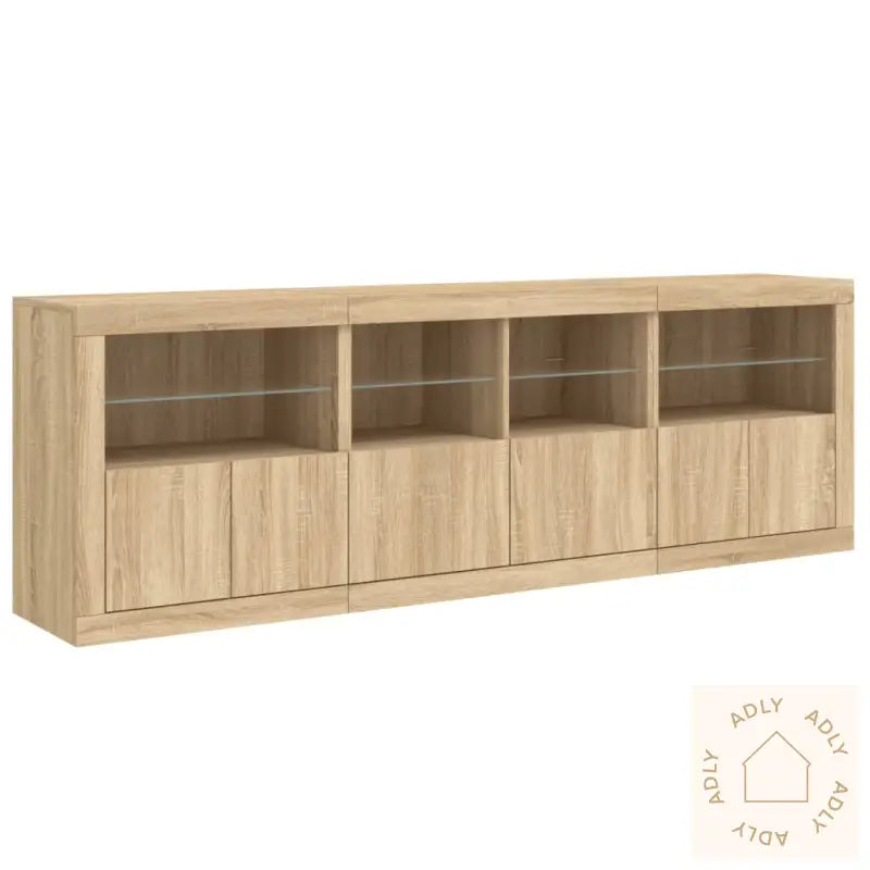 Skjenk Med Led-Lys Sonoma Eik 202X37X67 Cm